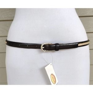 Talbots Womens Thin 5/8" Black Leather Rope Insert Silver Buckle Belt Size M